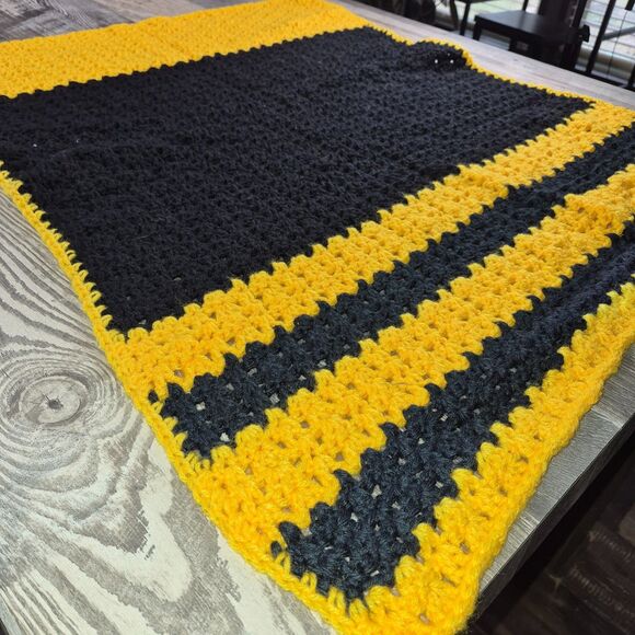 Small Yellow and Black Afghan for Your Lap. 36ins by 30.5ins - Picture 2 of 5
